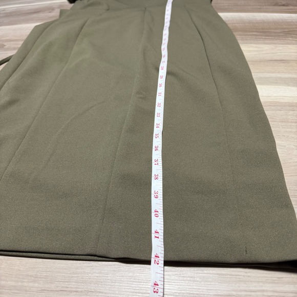 Calvin Klein Sheath Dress Women 10 Olive Green Ruched Side Drawstring Crepe Midi - Picture 12 of 12